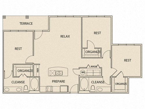 Floor plan for 3 beds, 2 baths, 1410 sqft